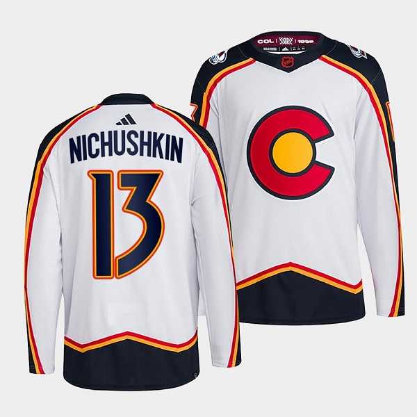 Men%27s Colorado Avalanche #13 Valeri Nichushkin White 2022-23 Reverse Retro Stitched Jersey->buffalo sabres->NHL Jersey